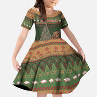Book Lovers Christmas Kid Short Sleeve Dress Gingerbread With Xmas Book Tree - Wonder Print Shop