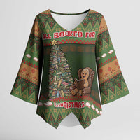 Book Lovers Christmas Kimono Sleeve Blouse Gingerbread With Xmas Book Tree - Wonder Print Shop