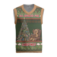 Book Lovers Christmas Knitted V-Neck Vest Gingerbread With Xmas Book Tree - Wonder Print Shop