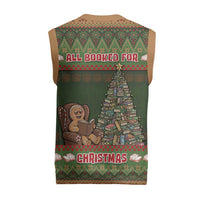 Book Lovers Christmas Knitted V-Neck Vest Gingerbread With Xmas Book Tree - Wonder Print Shop