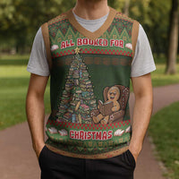 Book Lovers Christmas Knitted V-Neck Vest Gingerbread With Xmas Book Tree - Wonder Print Shop