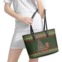 Book Lovers Christmas Leather Tote Bag Gingerbread With Xmas Book Tree - Wonder Print Shop