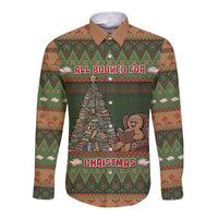 Book Lovers Christmas Long Sleeve Button Shirt Gingerbread With Xmas Book Tree - Wonder Print Shop