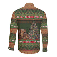 Book Lovers Christmas Long Sleeve Button Shirt Gingerbread With Xmas Book Tree - Wonder Print Shop