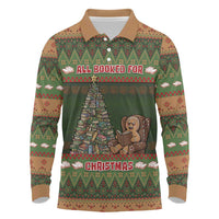 Book Lovers Christmas Long Sleeve Polo Shirt Gingerbread With Xmas Book Tree - Wonder Print Shop