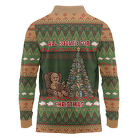 Book Lovers Christmas Long Sleeve Polo Shirt Gingerbread With Xmas Book Tree - Wonder Print Shop