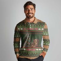 Book Lovers Christmas Long Sleeve Polo Shirt Gingerbread With Xmas Book Tree - Wonder Print Shop