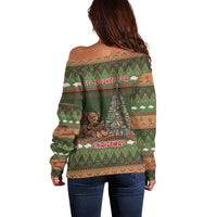 Book Lovers Christmas Off Shoulder Sweater Gingerbread With Xmas Book Tree - Wonder Print Shop