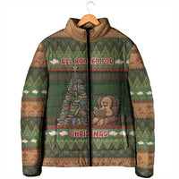 Book Lovers Christmas Padded Jacket Gingerbread With Xmas Book Tree - Wonder Print Shop