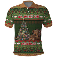 Book Lovers Christmas Polo Shirt Gingerbread With Xmas Book Tree - Wonder Print Shop