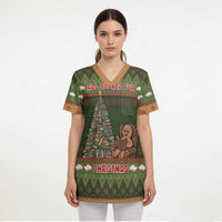 Book Lovers Christmas Scrub Top Gingerbread With Xmas Book Tree - Wonder Print Shop