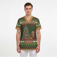 Book Lovers Christmas Scrub Top Gingerbread With Xmas Book Tree - Wonder Print Shop