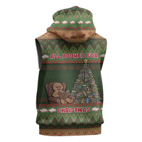 Book Lovers Christmas Sleeveless Hoodie Gingerbread With Xmas Book Tree - Wonder Print Shop