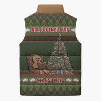 Book Lovers Christmas Sleeveless Puffer Jacket Gingerbread With Xmas Book Tree - Wonder Print Shop