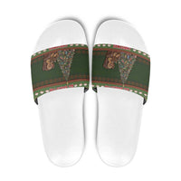 Book Lovers Christmas Slide Sandals Gingerbread With Xmas Book Tree - Wonder Print Shop