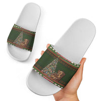 Book Lovers Christmas Slide Sandals Gingerbread With Xmas Book Tree - Wonder Print Shop