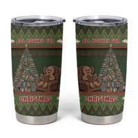 Book Lovers Christmas Tumbler Cup Gingerbread With Xmas Book Tree - Wonder Print Shop