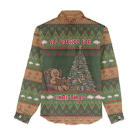 Book Lovers Christmas Women Casual Shirt Gingerbread With Xmas Book Tree - Wonder Print Shop