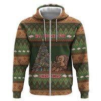 Book Lovers Christmas Zip Hoodie Gingerbread With Xmas Book Tree - Wonder Print Shop