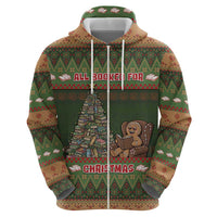 Book Lovers Christmas Zip Hoodie Gingerbread With Xmas Book Tree - Wonder Print Shop