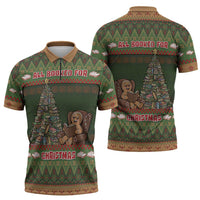 Book Lovers Christmas Zipper Polo Shirt Gingerbread With Xmas Book Tree - Wonder Print Shop