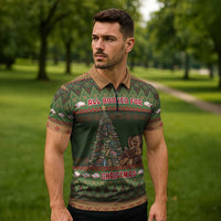 Book Lovers Christmas Zipper Polo Shirt Gingerbread With Xmas Book Tree - Wonder Print Shop