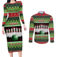 Bowling Christmas Couples Matching Long Sleeve Bodycon Dress and Long Sleeve Button Shirt Merry Bowlmas - Wonder Print Shop