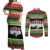 Bowling Christmas Couples Matching Off Shoulder Maxi Dress and Long Sleeve Button Shirt Merry Bowlmas - Wonder Print Shop