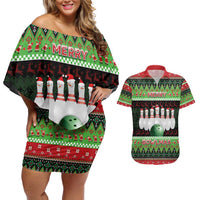 Bowling Christmas Couples Matching Off Shoulder Short Dress and Hawaiian Shirt Merry Bowlmas - Wonder Print Shop