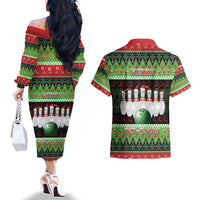 Bowling Christmas Couples Matching Off The Shoulder Long Sleeve Dress and Hawaiian Shirt Merry Bowlmas - Wonder Print Shop