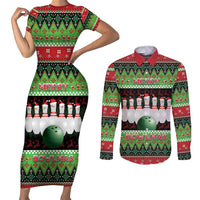 Bowling Christmas Couples Matching Short Sleeve Bodycon Dress and Long Sleeve Button Shirt Merry Bowlmas - Wonder Print Shop