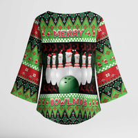 Bowling Christmas Kimono Sleeve Blouse Merry Bowlmas - Wonder Print Shop