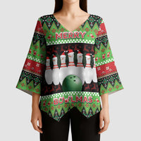 Bowling Christmas Kimono Sleeve Blouse Merry Bowlmas - Wonder Print Shop