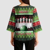 Bowling Christmas Kimono Sleeve Blouse Merry Bowlmas - Wonder Print Shop