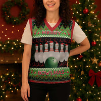 Bowling Christmas Knitted V-Neck Vest Merry Bowlmas - Wonder Print Shop
