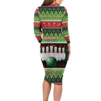 Bowling Christmas Long Sleeve Bodycon Dress Merry Bowlmas - Wonder Print Shop