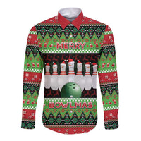 Bowling Christmas Long Sleeve Button Shirt Merry Bowlmas - Wonder Print Shop