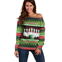 Bowling Christmas Off Shoulder Sweater Merry Bowlmas - Wonder Print Shop