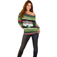 Bowling Christmas Off Shoulder Sweater Merry Bowlmas - Wonder Print Shop