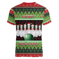 Bowling Christmas Women V-Neck T-Shirt Merry Bowlmas - Wonder Print Shop