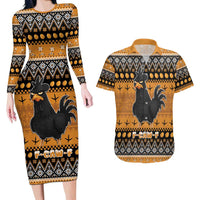 Chicken Christmas Couples Matching Long Sleeve Bodycon Dress and Hawaiian Shirt F Caw F - Wonder Print Shop