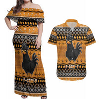 Chicken Christmas Couples Matching Off Shoulder Maxi Dress and Hawaiian Shirt F Caw F - Wonder Print Shop