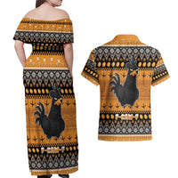 Chicken Christmas Couples Matching Off Shoulder Maxi Dress and Hawaiian Shirt F Caw F - Wonder Print Shop