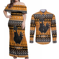 Chicken Christmas Couples Matching Off Shoulder Maxi Dress and Long Sleeve Button Shirt F Caw F - Wonder Print Shop