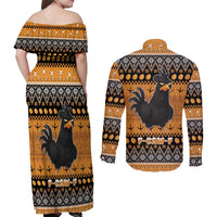 Chicken Christmas Couples Matching Off Shoulder Maxi Dress and Long Sleeve Button Shirt F Caw F - Wonder Print Shop