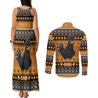 Chicken Christmas Couples Matching Tank Maxi Dress and Long Sleeve Button Shirt F Caw F - Wonder Print Shop