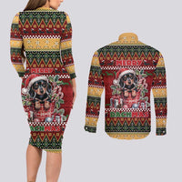 Dachshund Christmas Couples Matching Long Sleeve Bodycon Dress and Long Sleeve Button Shirt Merry Dachmas - Wonder Print Shop