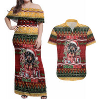 Dachshund Christmas Couples Matching Off Shoulder Maxi Dress and Hawaiian Shirt Merry Dachmas - Wonder Print Shop