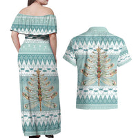 Dragonfly Christmas Couples Matching Off Shoulder Maxi Dress and Hawaiian Shirt Frosty Minty Xmas Tree - Wonder Print Shop