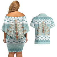Dragonfly Christmas Couples Matching Off Shoulder Short Dress and Hawaiian Shirt Frosty Minty Xmas Tree - Wonder Print Shop